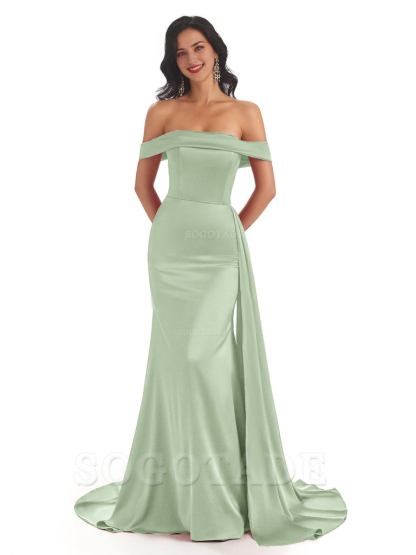 Sexy Off The Shoulder Soft Satin Mermaid Long Bridesmaid Dresses Gown prom shop dresses