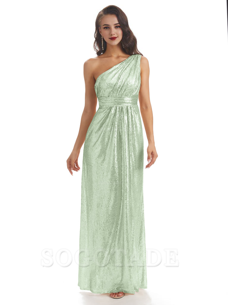 Sexy Sequin One Shoulder Sleeveless Long Mermaid Bridesmaid Dresses prom shop dresses