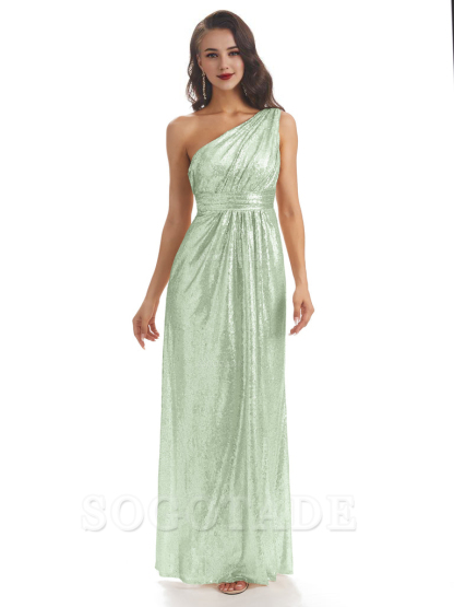 Sexy Sequin One Shoulder Sleeveless Long Mermaid Bridesmaid Dresses prom shop dresses