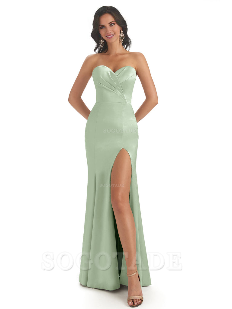 Simple Soft Satin Side Slit Sweetheart Long Mermaid Bridesmaid Dresses Elegant Evening Party Dress