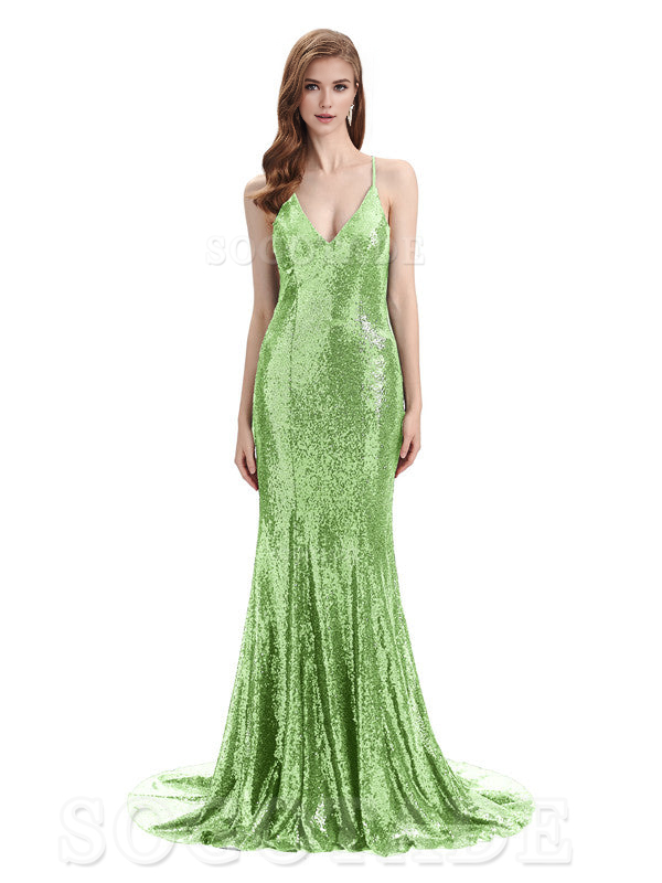 Deep V Neck Sexy Spaghetti Strap Backless Sequins Floor-Length Bridesmaid Dresses Bridesmaid Dresses Formal Women's Dresses Wedding Guest Dresses