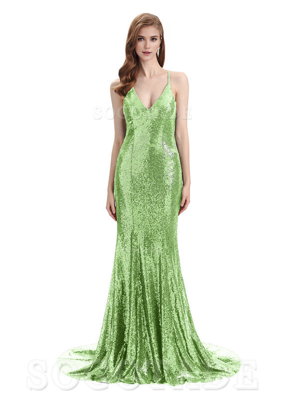 Deep V Neck Sexy Spaghetti Strap Backless Sequins Floor-Length Bridesmaid Dresses Bridesmaid Dresses Formal Women's Dresses Wedding Guest Dresses