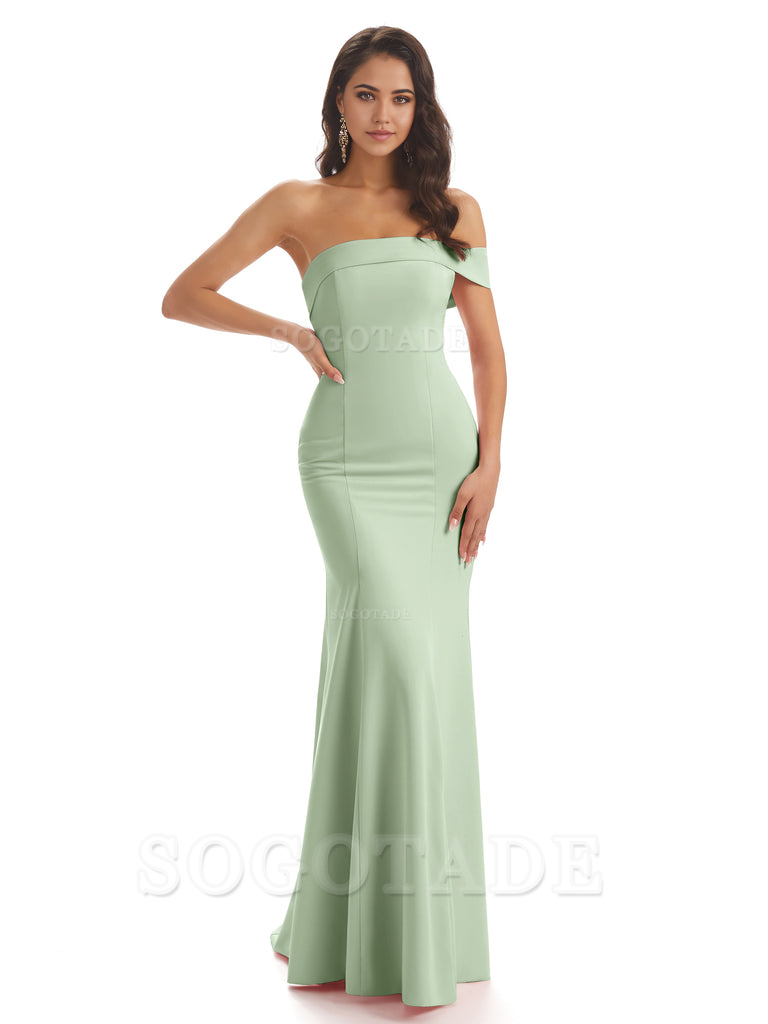 Mermaid One Shoulder Floor-Length Satin Sexy formal dresses evening gown Bridesmaid Dresses
