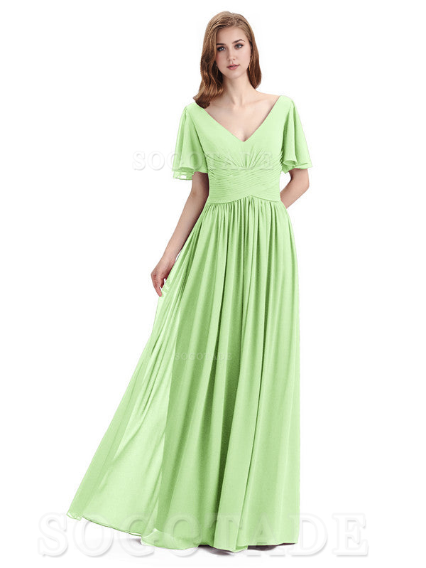A-Line Chiffon Short Sleeves Elegant Floor-Length Bridesmaid Dresses Formal Women's Dresses Wedding Guests Dresses