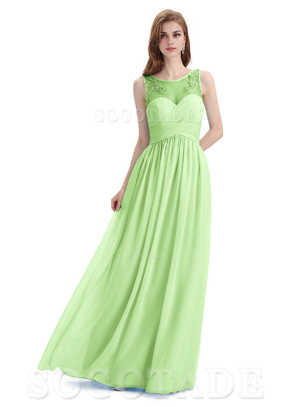 Elegant A-Line Chiffon Sleeveless Ruched Long Simple Bridesmaid Dresses Formal Women's Dresses Wedding Guests Dresses