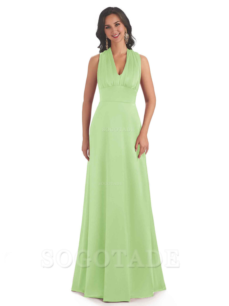 Convertiable Soft Satin A-Line Long Wedding Bridesmaid Dresses Online prom dress in store