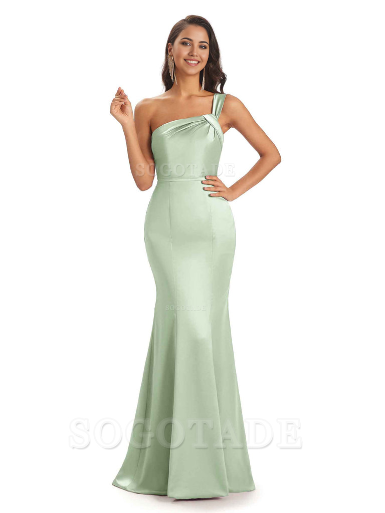 Mermaid One Shoulder Satin Floor Length formal dresses evening gown Bridesmaid Dresses