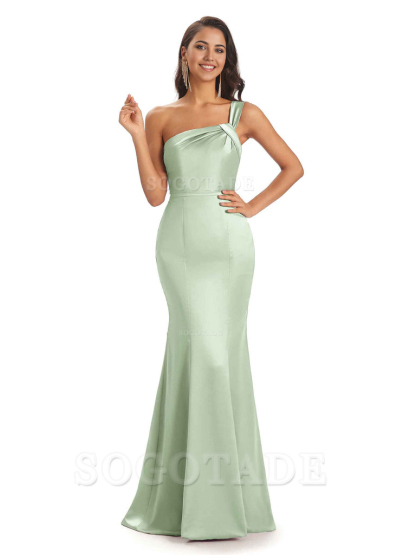 Mermaid One Shoulder Satin Floor Length formal dresses evening gown Bridesmaid Dresses