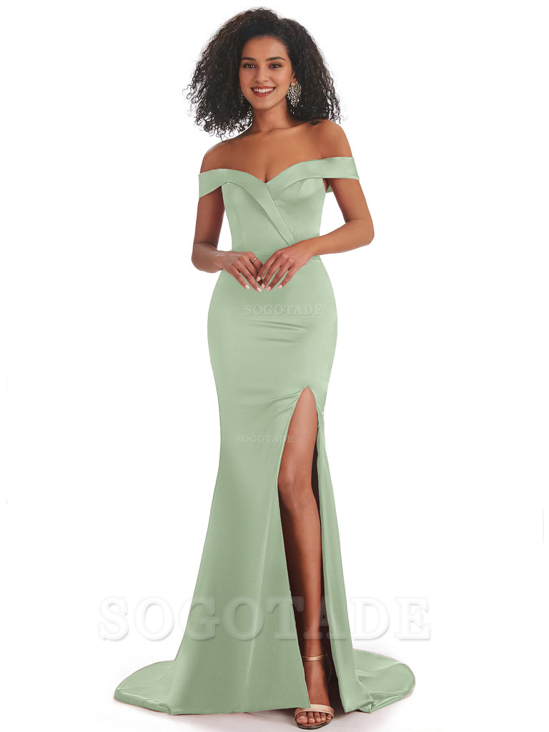 Sexy Mermaid Soft Satin Off The Shoulder Long African Bridesmaid Dresses prom shop dresses