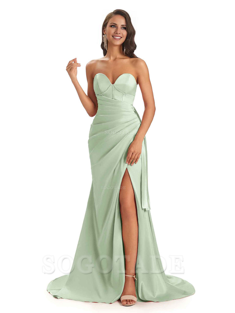 Sexy Soft Satin Side Slit Sweetheart Long Mermaid African Bridesmaid Dresses Elegant Evening Party Dress