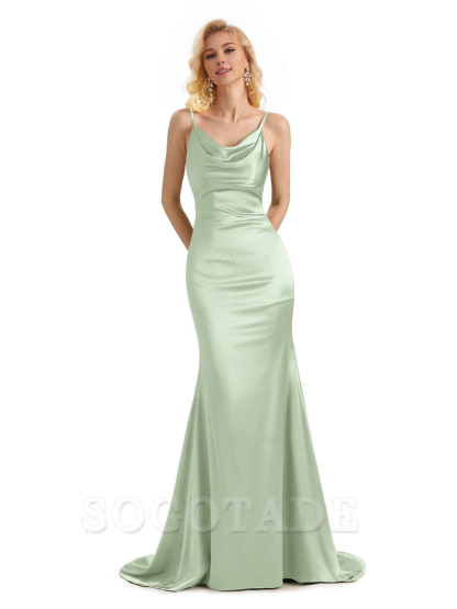 Elegant Soft Satin Criss Cross Long Mermaid Bridesmaid Dresses Charming Evening Party Dress
