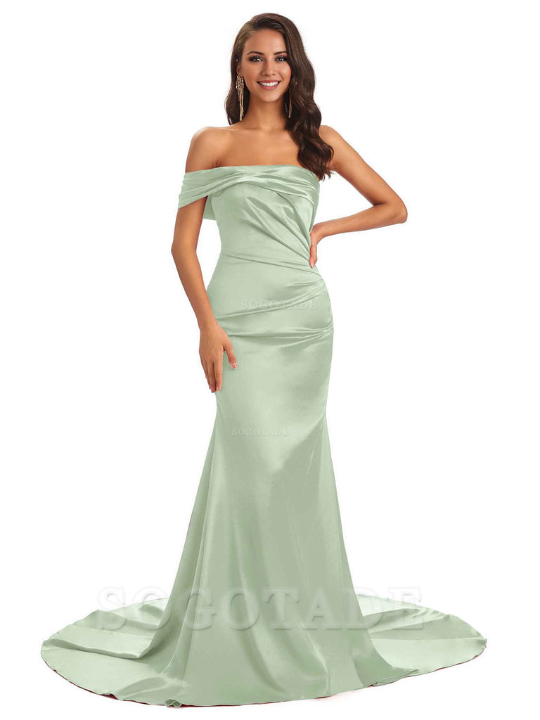Sexy Soft Satin One Shoulder Long Unique Mermaid Bridesmaid Dresses Elegant Evening Party Dress