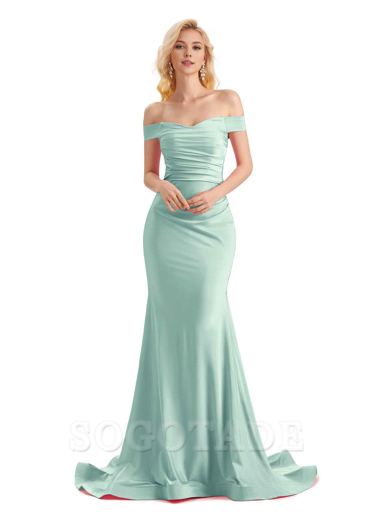 Sexy Mermaid Off The Shoulder Stretchy Jersey Formal Bridesmaid Dresses Long Wedding Guest Dress