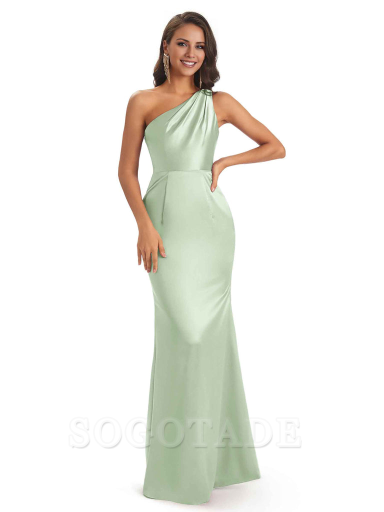 One Shoulder Long Mermaid Bridesmaid Dresses Sexy Soft Satin Elegant Evening Party Dress