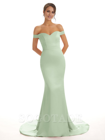 Elegant Off The Shoulder Satin Long Mermaid Bridesmaid Dresses