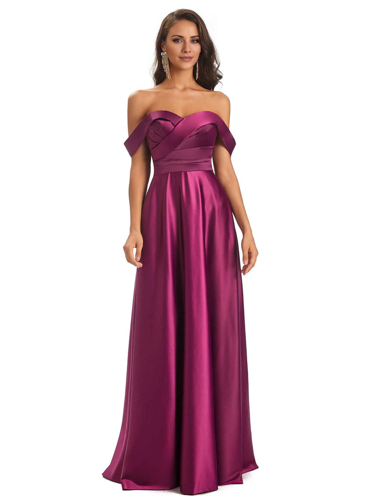 Sexy Soft Satin Off The Shoulder A-Line Long Bridesmaid Dresses Elegant Evening Party Dress