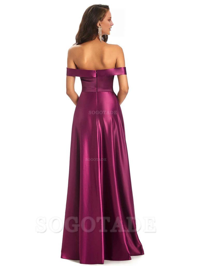 Sexy Soft Satin Off The Shoulder A-Line Long Bridesmaid Dresses Elegant Evening Party Dress