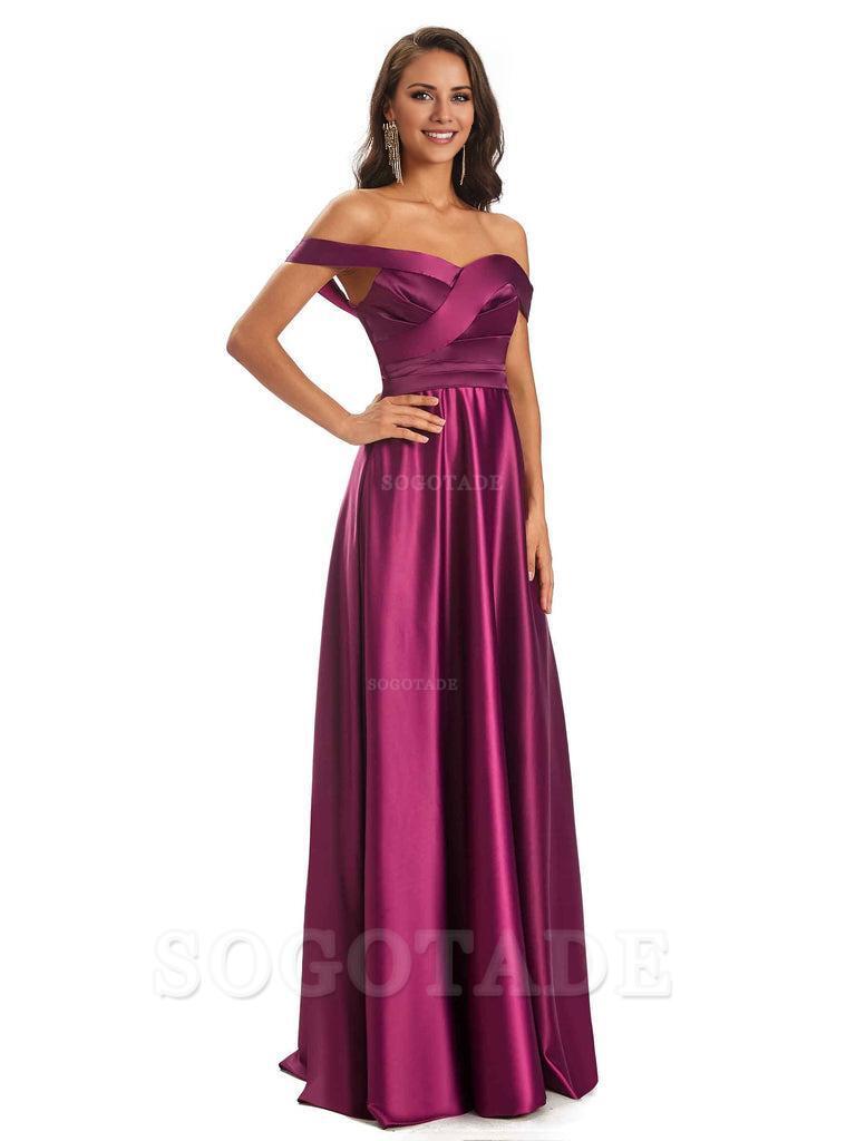 Sexy Soft Satin Off The Shoulder A-Line Long Bridesmaid Dresses Elegant Evening Party Dress