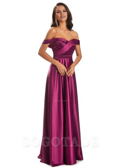 Sexy Soft Satin Off The Shoulder A-Line Long Bridesmaid Dresses Elegant Evening Party Dress