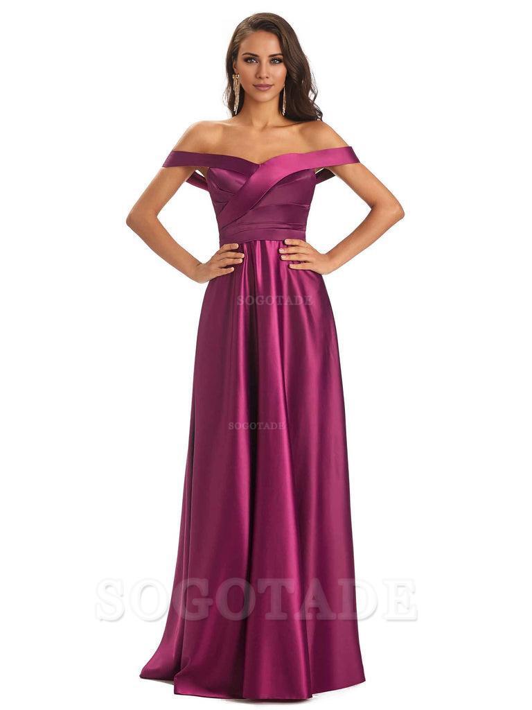 Sexy Soft Satin Off The Shoulder A-Line Long Bridesmaid Dresses Elegant Evening Party Dress