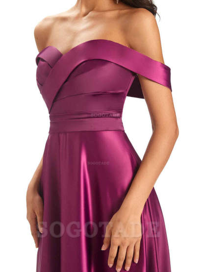 Sexy Soft Satin Off The Shoulder A-Line Long Bridesmaid Dresses Elegant Evening Party Dress