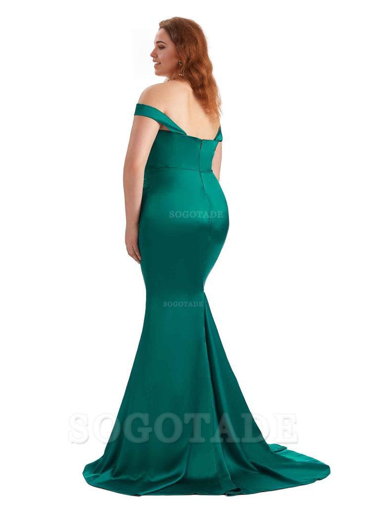 Sexy Mermaid Off The Shoulder Sweetheart Soft Satin Floor Length Long Plus Size Maid of Honor Dresses