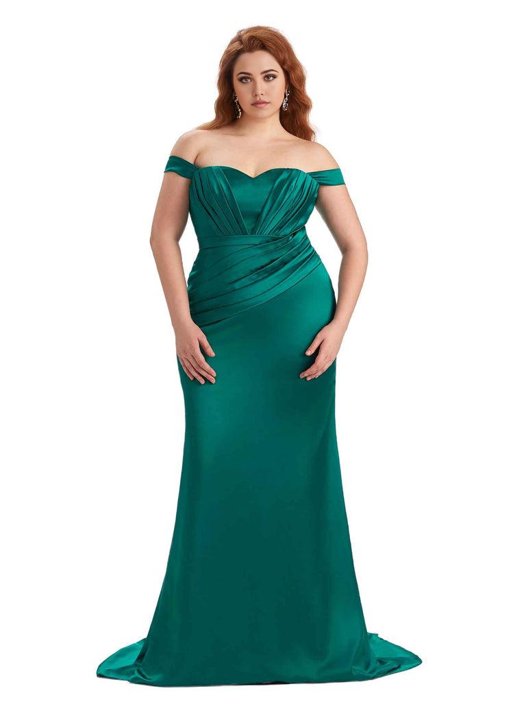 Sexy Mermaid Off The Shoulder Sweetheart Soft Satin Floor Length Long Plus Size Maid of Honor Dresses