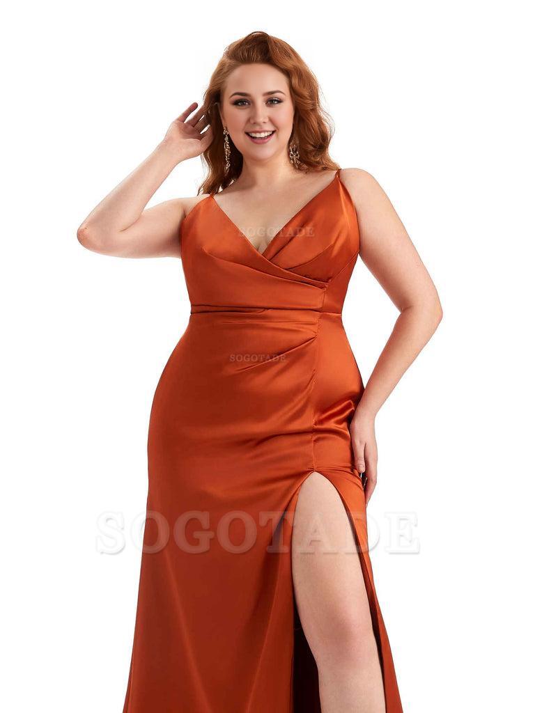 Sexy Side Slit Spaghetti Straps Mermaid Soft Satin Fashion Bridesmaid Dresses