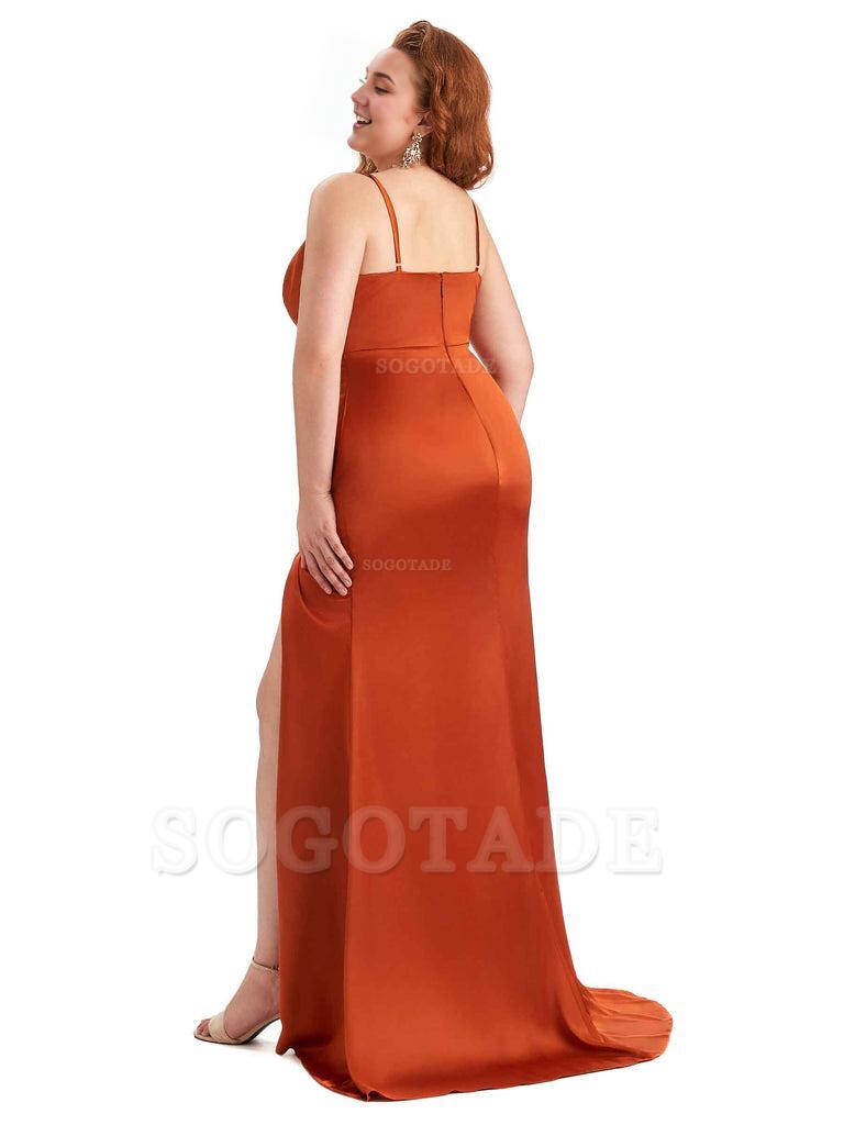 Sexy Side Slit Spaghetti Straps Mermaid Soft Satin Fashion Bridesmaid Dresses