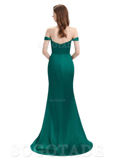 Sexy Soft Satin Side Hight Slit Off The Shoulder Floor-Length Mermaid Bridesmaid Dresses