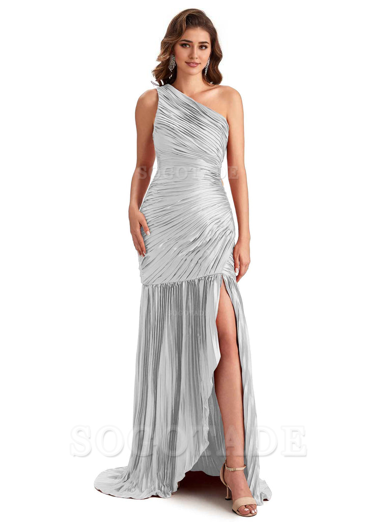 Sexy Side Slit Mermaid Soft Satin One Shoulder Long Ladies Bridesmaid Dresses Online