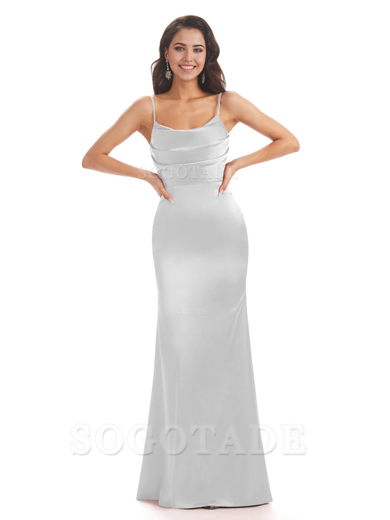 Mermaid Spaghetti Straps Satin formal dresses evening gown Bridesmaid Dresses With Side Slit 