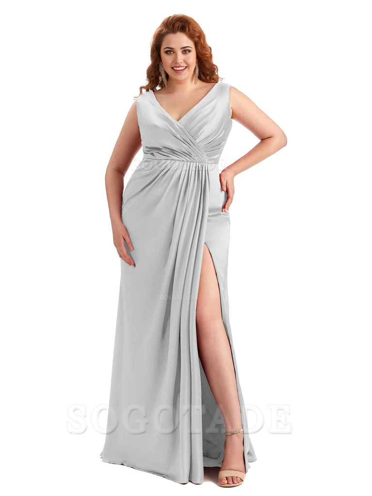 Mermaid V-Neck Satin formal dresses evening gown Bridesmaid Dresses Wi