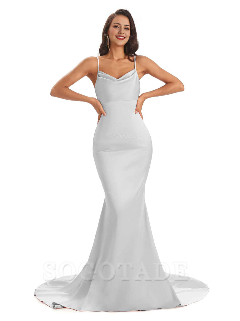 Sexy Backles Soft Satin Spaghetti Straps Maxi Mermaid Bridesmaid Dresses Online prom shop dresses