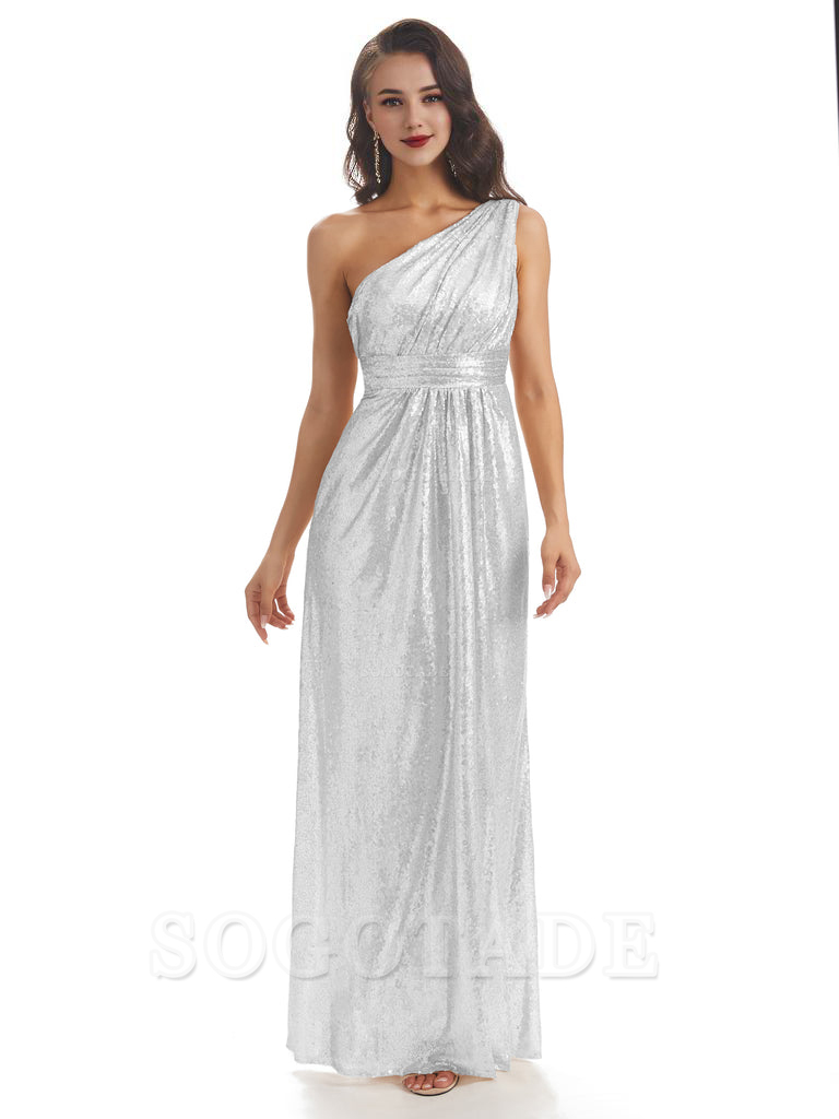 Sexy Sequin One Shoulder Sleeveless Long Mermaid Bridesmaid Dresses prom shop dresses