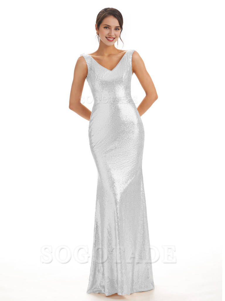 Sleeveless V Neck Mermaid Cultivate oneself Sequin Shining Luxury Bridesmaid Dresses Formal Women's Dresses Wedding Guest Dresses