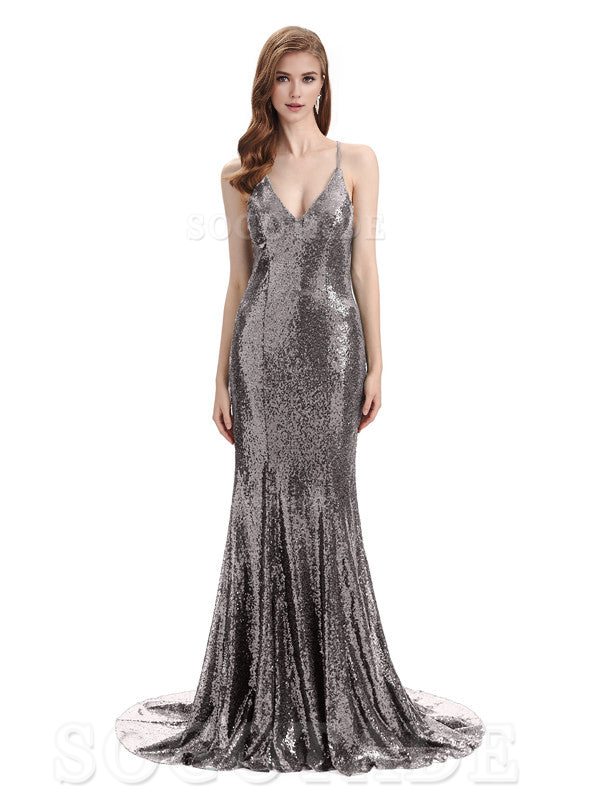 Deep V Neck Sexy Spaghetti Strap Backless Sequins Floor-Length Bridesmaid Dresses Bridesmaid Dresses Formal Women's Dresses Wedding Guest Dresses