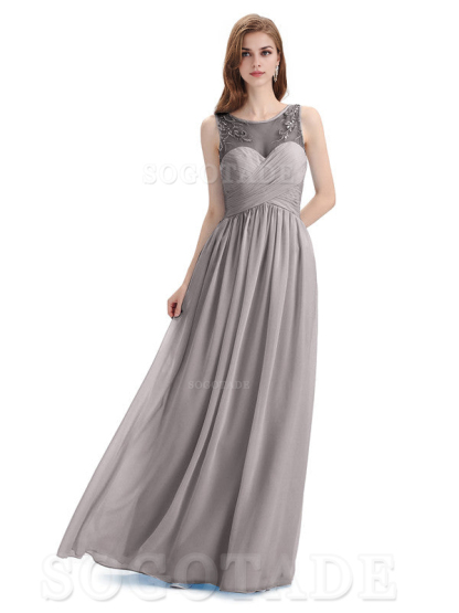 Elegant A-Line Chiffon Sleeveless Ruched Long Simple Bridesmaid Dresses Formal Women's Dresses Wedding Guests Dresses