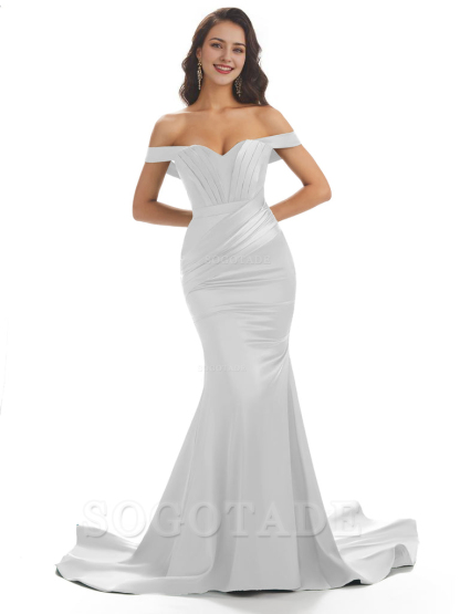 Sexy Mermaid Off The Shoulder Floor-Length Long Soft Satin Bridesmaid Dresses Online prom shop dresses