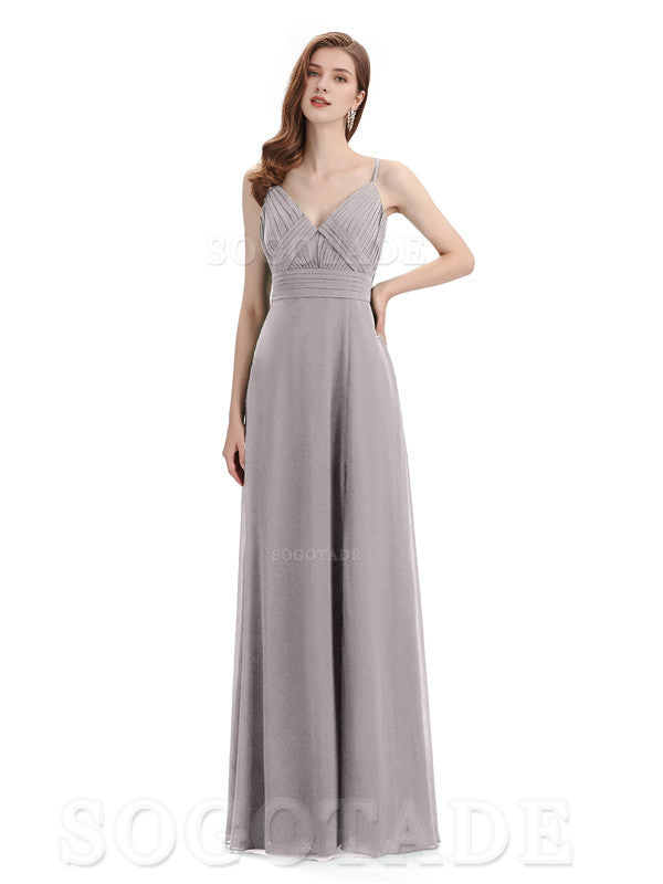 Chiffon V-Neck Spaghetti Strap Floor-Length Side Fork Long Bridesmaid Dresses Formal Women's Dresses Wedding Guests Dresses