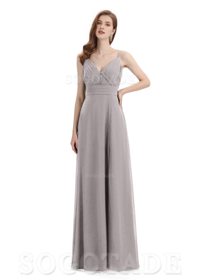Chiffon V-Neck Spaghetti Strap Floor-Length Side Fork Long Bridesmaid Dresses Formal Women's Dresses Wedding Guests Dresses
