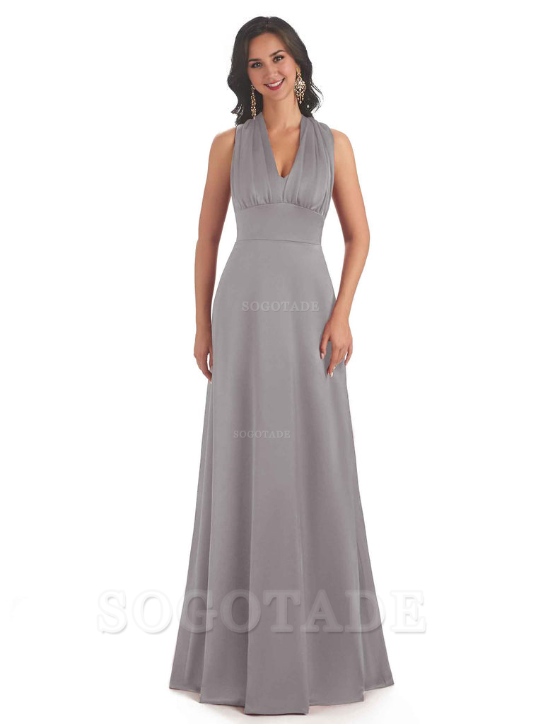 Convertiable Soft Satin A-Line Long Wedding Bridesmaid Dresses Online prom dress in store