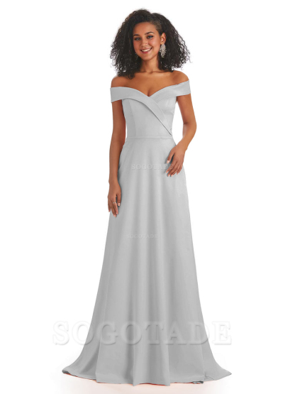 Soft Satin Off The Shoulder Long A-Line African Bridesmaid Dresses prom dress stores ﻿