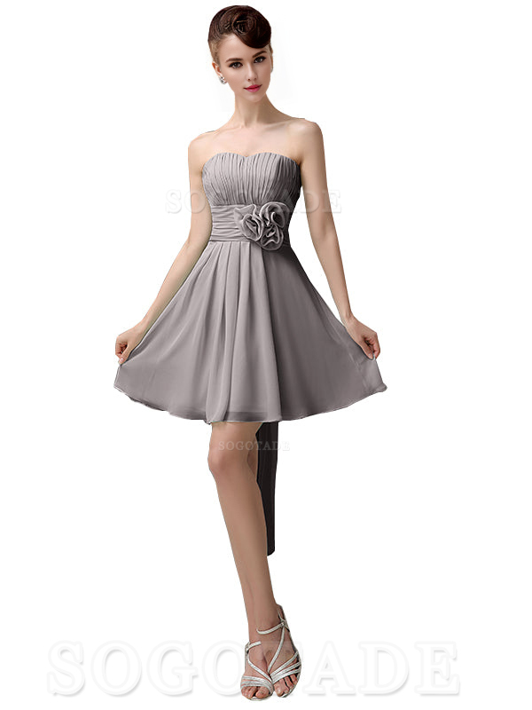 A-Line Off Shoulder Sweatheart Chiffon Short With Flower Bridesmaid Dresses Formal Women's Dresses Wedding Guests Dresses
