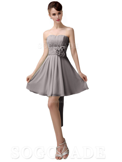 A-Line Off Shoulder Sweatheart Chiffon Short With Flower Bridesmaid Dresses Formal Women's Dresses Wedding Guests Dresses