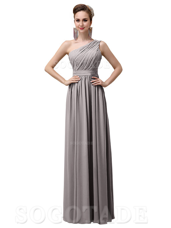Charming One-Shoulder A-Line Chiffon Pleated Floor-Length Long Elegant Bridesmaid Dresses Formal Women's Dresses Wedding Guests Dresses
