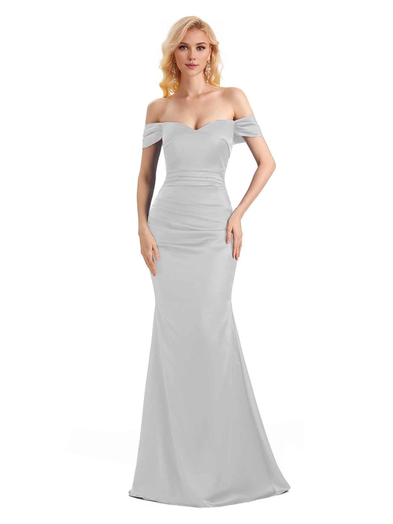 Off The Shoulder Long Mermaid Satin Bridesmaid Dresses Elegant Evening Party Dress