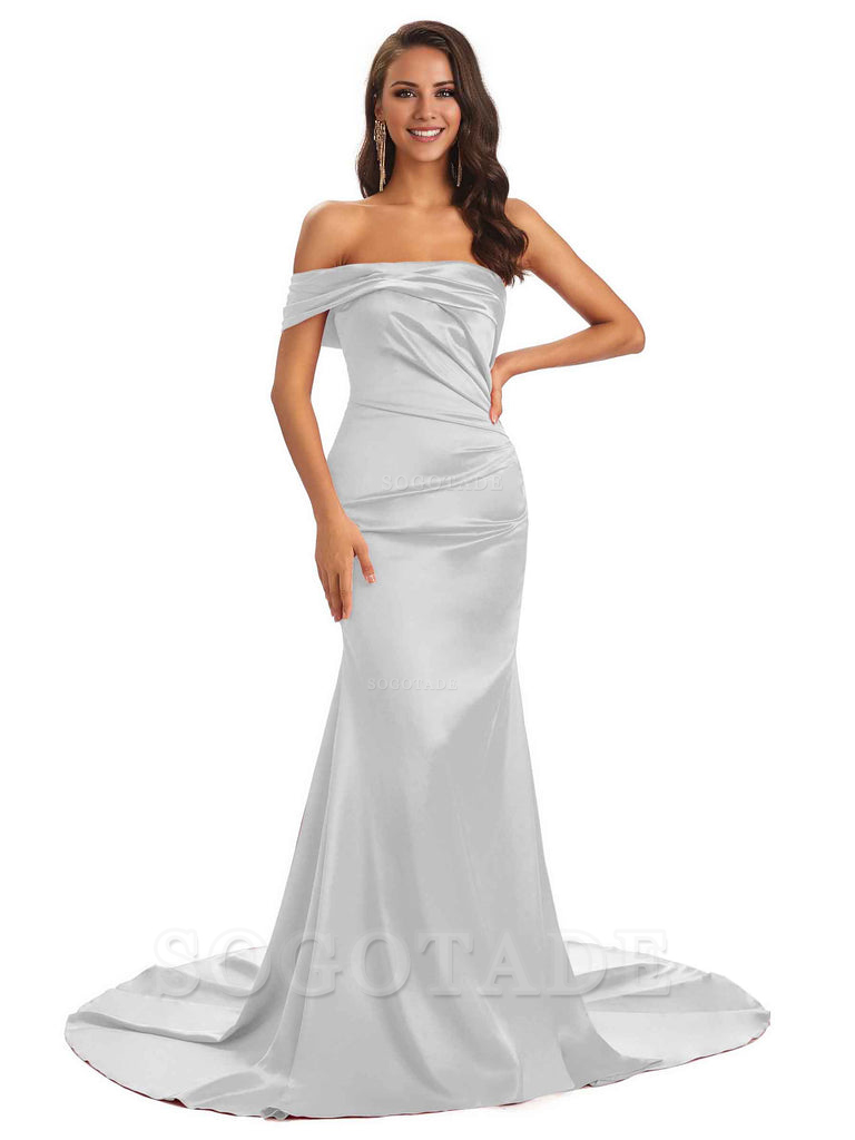 Sexy Soft Satin One Shoulder Long Unique Mermaid Bridesmaid Dresses Elegant Evening Party Dress