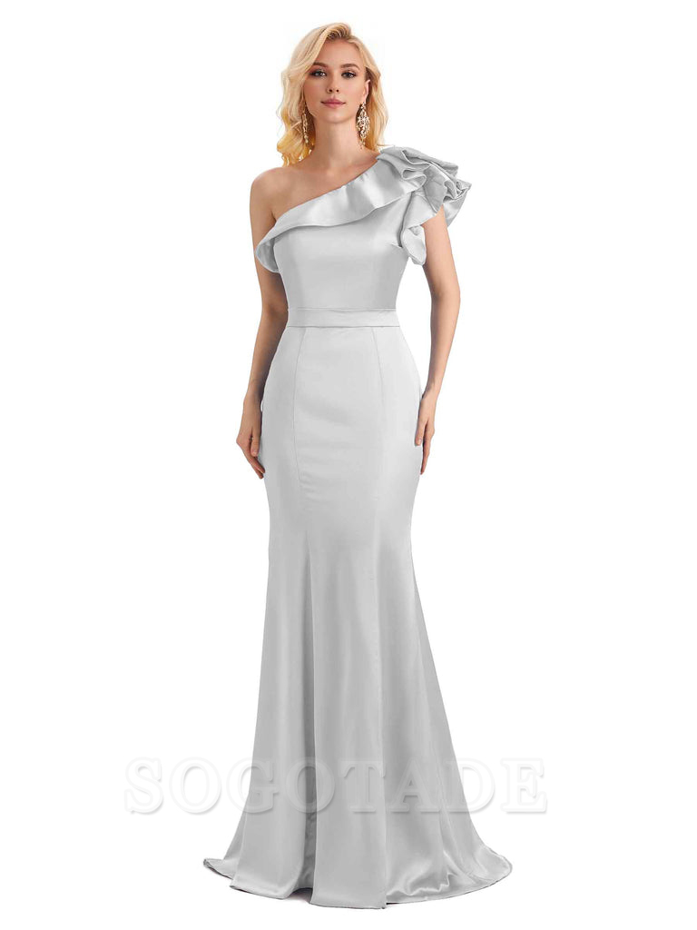 One Shoulder Long Mermaid Bridesmaid Dresses Soft Satin Charming Evening Party Dress