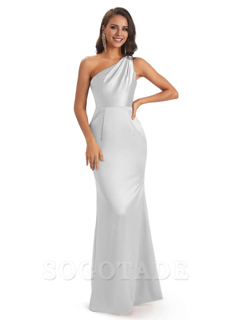 One Shoulder Long Mermaid Bridesmaid Dresses Sexy Soft Satin Elegant Evening Party Dress